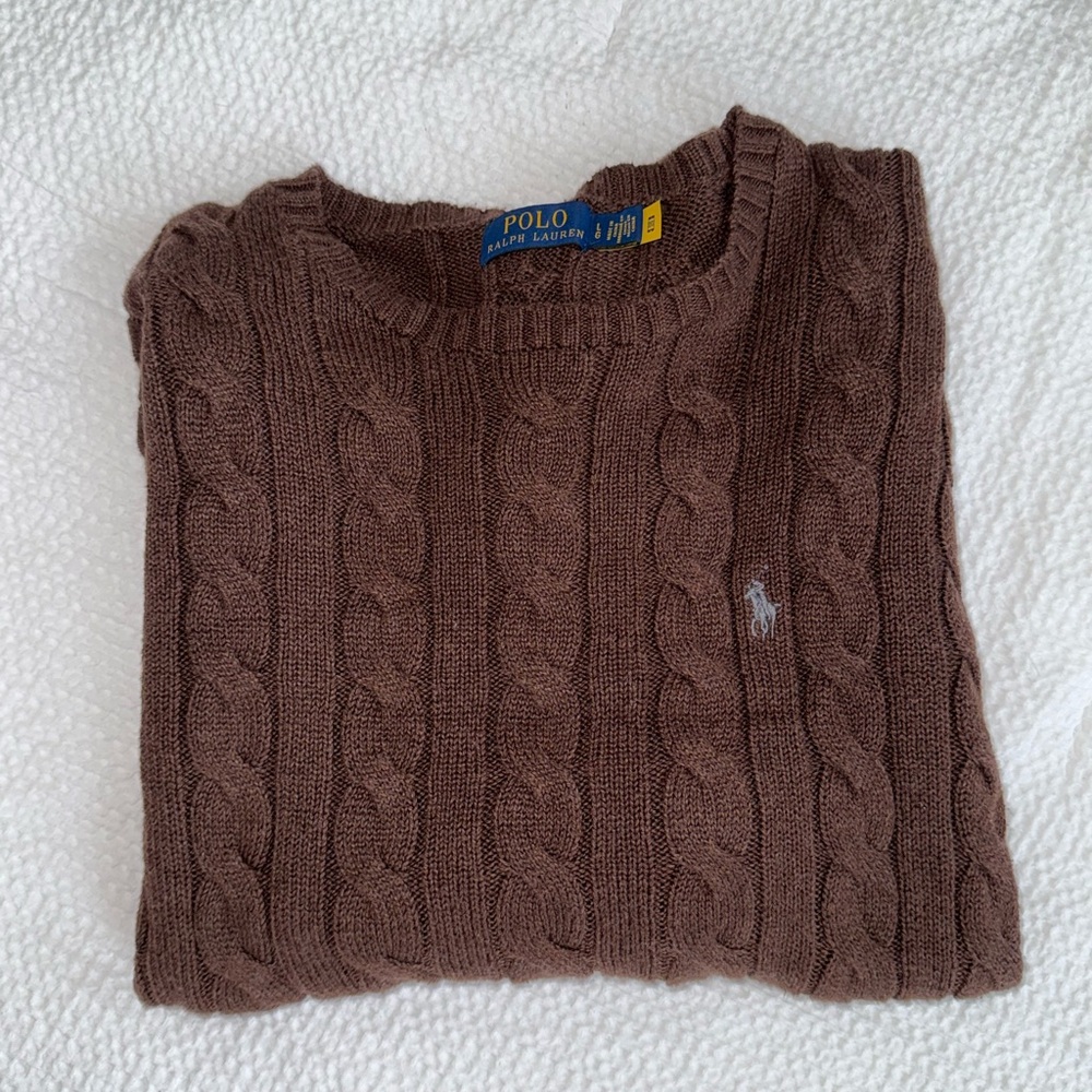 Polo by Ralph Lauren Brown Crewneck Cable Knit Sweater